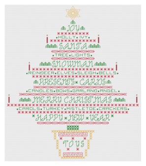 Christmas Tree Words Blackwork Kit by Florashell