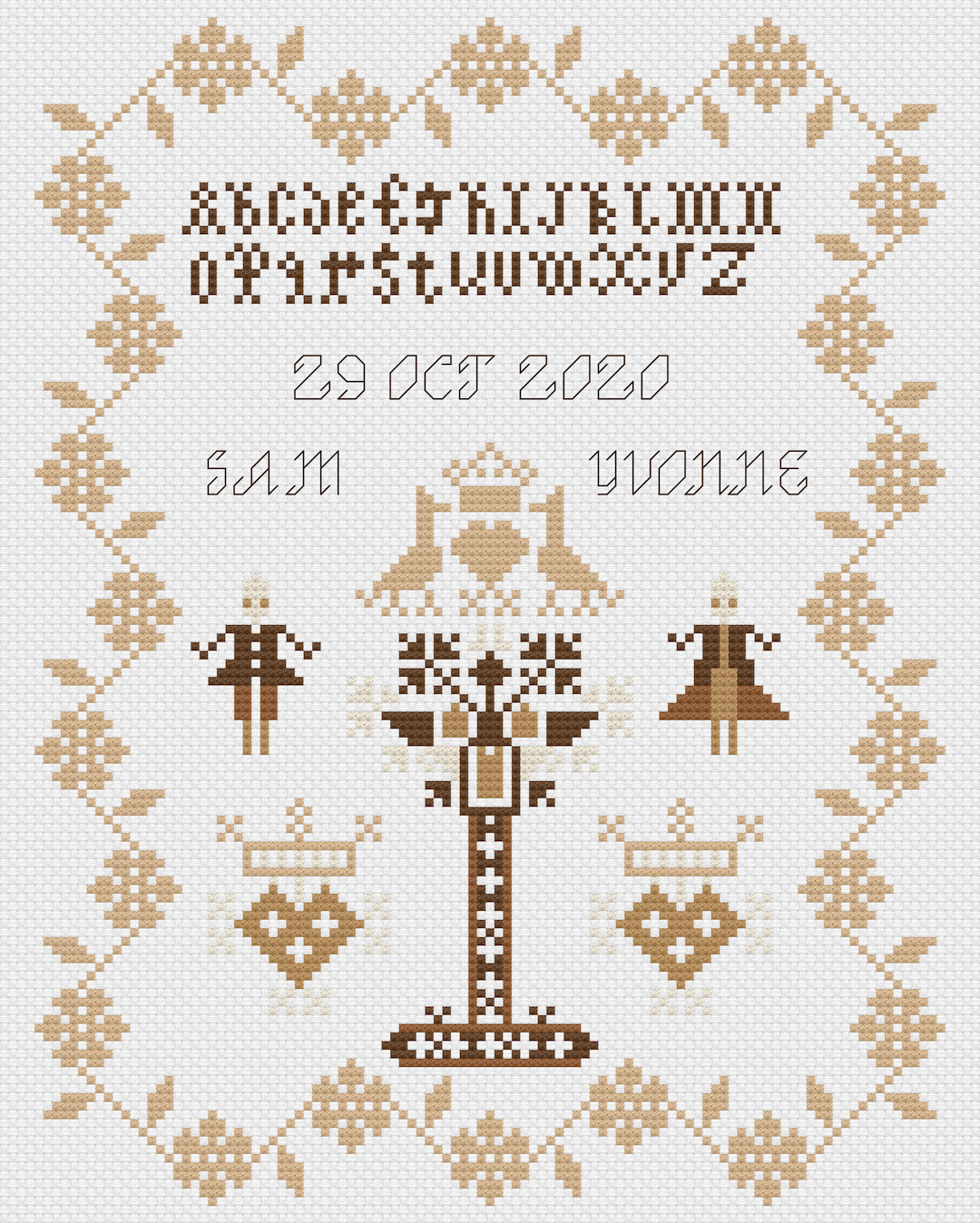 King & Queen Hearts Wedding Sampler Cross Stitch Kit by Florashell 